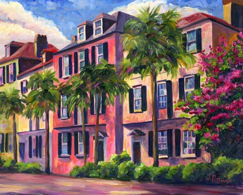 Colorful homes along Rainbow Row in historic downtown Charleston South Carolina