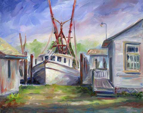 View of a Shrimper at Harbor, in Oriental North Carolina.