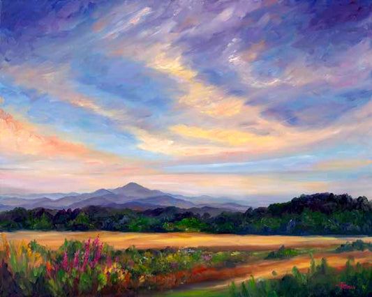 Clouds over Mt. Pisgah with wildflowers in bloom.